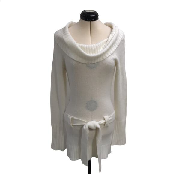 Player Gold Cowl Neck Belted Sweater Cream Large - Picture 1 of 12